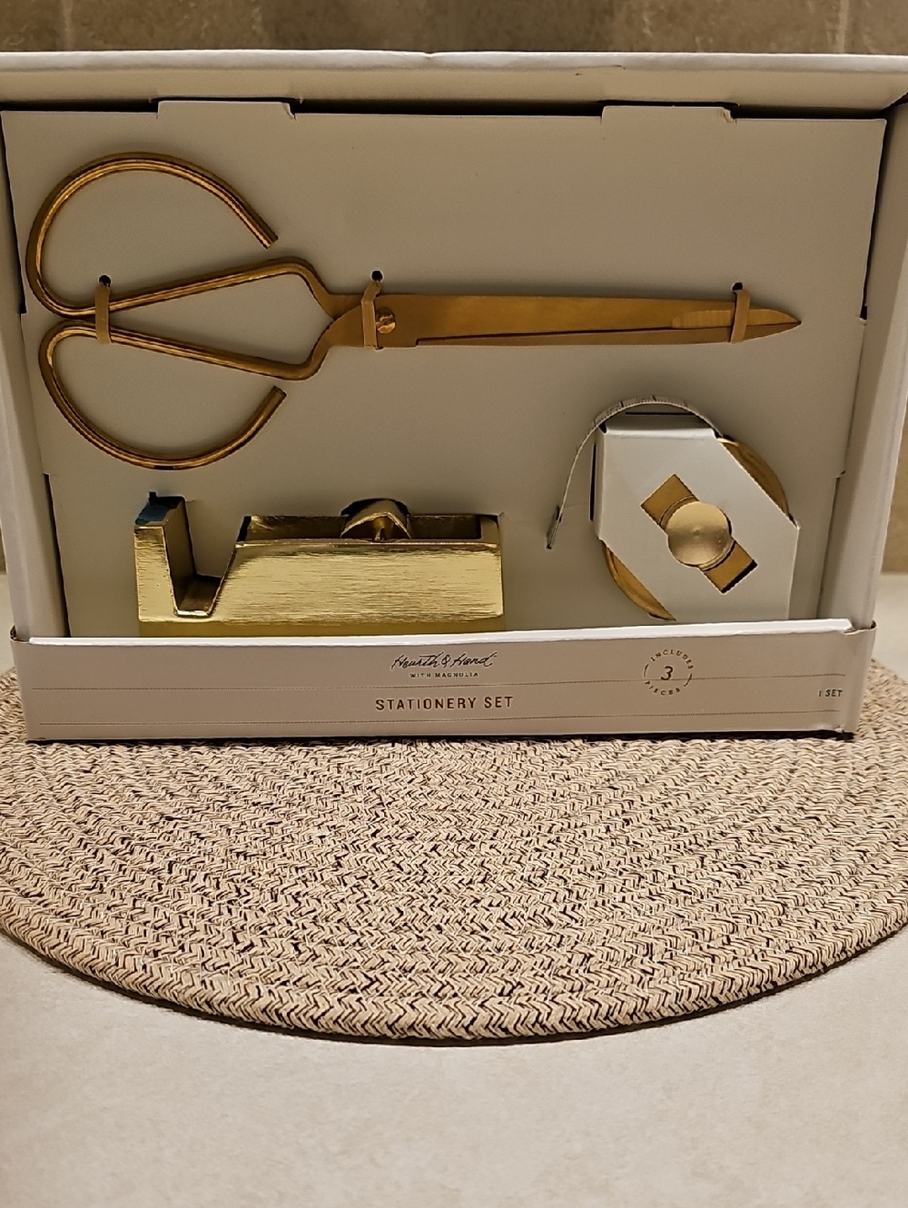 New Hearth And Hand 3pc. Brass Scissor With Measuring Tape & Tape Dispenser Set